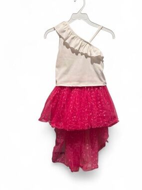 SHEIN White One-Shoulder Top with Hot Pink Tulle High-Low Skirt